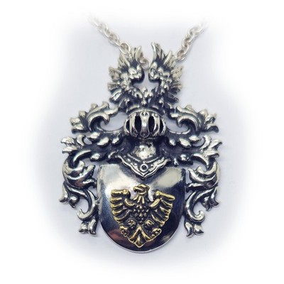 Mittelalter Heraldik mit Bronze Adler Sterling Silber Halskette