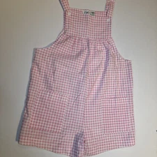 Vtg MATERNITY Gitano MA WHITE Pink Checkered SHORTALLS OVERALLS  Pockets Jumper