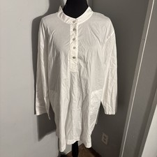 Eileen Fisher Shirt Dress Popover Top Organic Cotton Womens Size 2X White Tunic