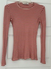 Top Max Mara a righe manica lunga in viscosa rossa e bianca S. Made in Italy
