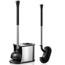 HAMITOR Toilet Plunger and Brush Set 2 in 1 Stainless Steel Rustproof Combo w...