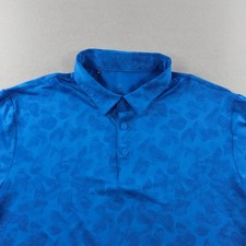 Adidas Golf Polo Mens Large Blue Floral Performance Stretch Short Sleeve