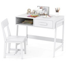 Kids Desk and Chair Set with Storage Drawer and Hutch, Student Writing Desk Set