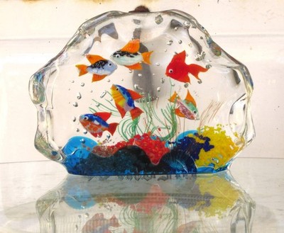 Vintage Murano Glass 6 Fish Aquarium Paperweight
