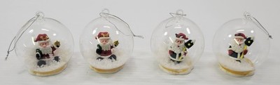 P) Set of 4 Glass Shake Snow Ball Globe Santa Christmas Tree Ornaments
