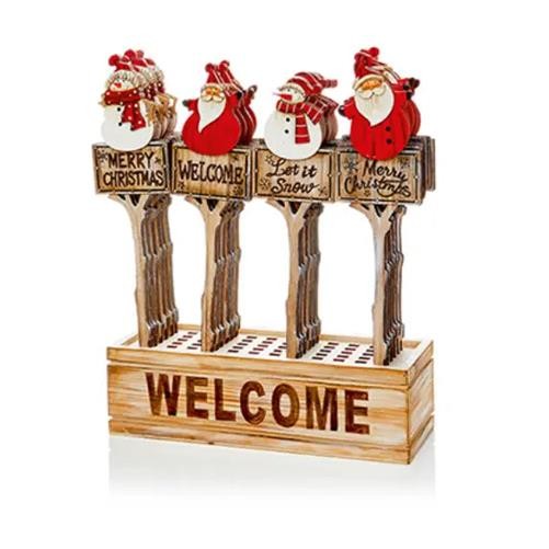 Santa Wooden Picks in Wooden Crate 35cm - 4 Asst. 1 Sent