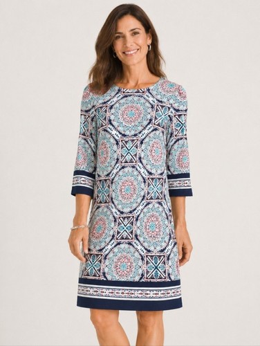 Chico’s Medallion Geo Multi Pattern 3/4 Sleeves Dress 00