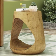 Hollow MGO Accent Side Table, Unique Modern End Table with Wide Pedestal & Table