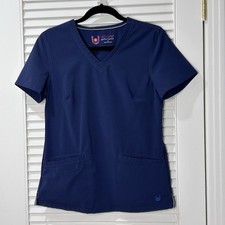 Urbane Performance Women  s Small Navy Blue Scrub Top V-Neck Stretch Pockets