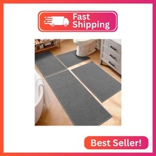 YIHOUSE Dark Gray Bathroom Rugs Sets 4 Piece, Quick Dry Thin Bath Mat with Toile