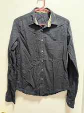 Burberry Brit Men's Navy Flip Cuff Long Sleeve Button Front Shirt M Nova Check