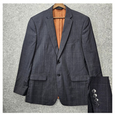 Jos A Bank Sport Coat Men 40R Small Navy Windowpane Slim Wool JOSEPH Suit Blazer