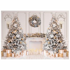 7x5ft Christmas Interior Photography Backdrop White Christmas Fireplace