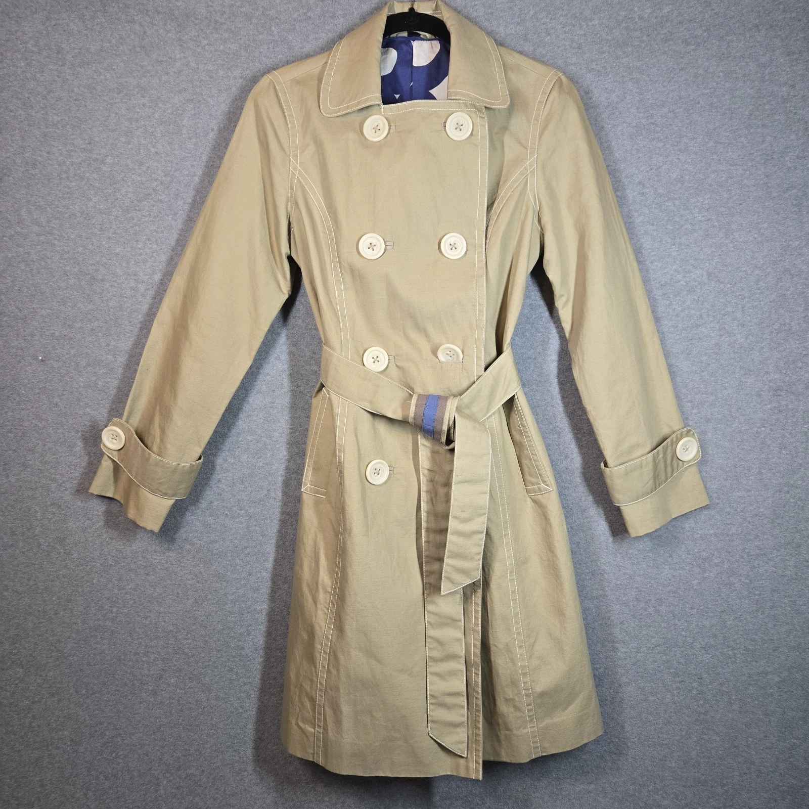 Boden Cotton Poplin Water Resistant Double Breasted Trench Coat Sz 12UK? Tan