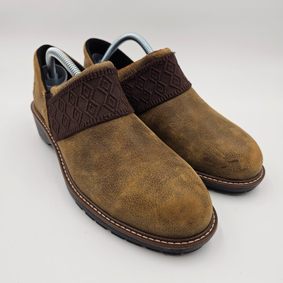 Timberland Pro436 Leather Alloy Tip Shoes Slip On Work Clogs Brown Womens Size 9