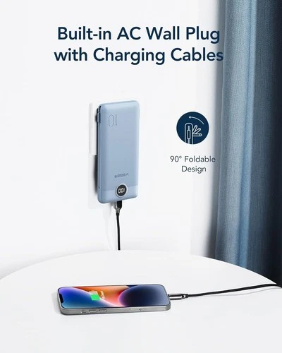 Portable Charger Built-in Cables and AC Wall Plug, USB C Power Bank 10000mAh image 7