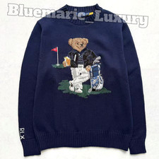 RALPH LAUREN Polo Bear Golfer Navy Blue Crewneck Knit Women's Sweater Size M NWT