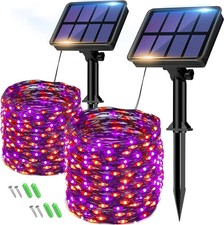 2 Pack Solar Halloween String Lights Outdoor, Orange Purple