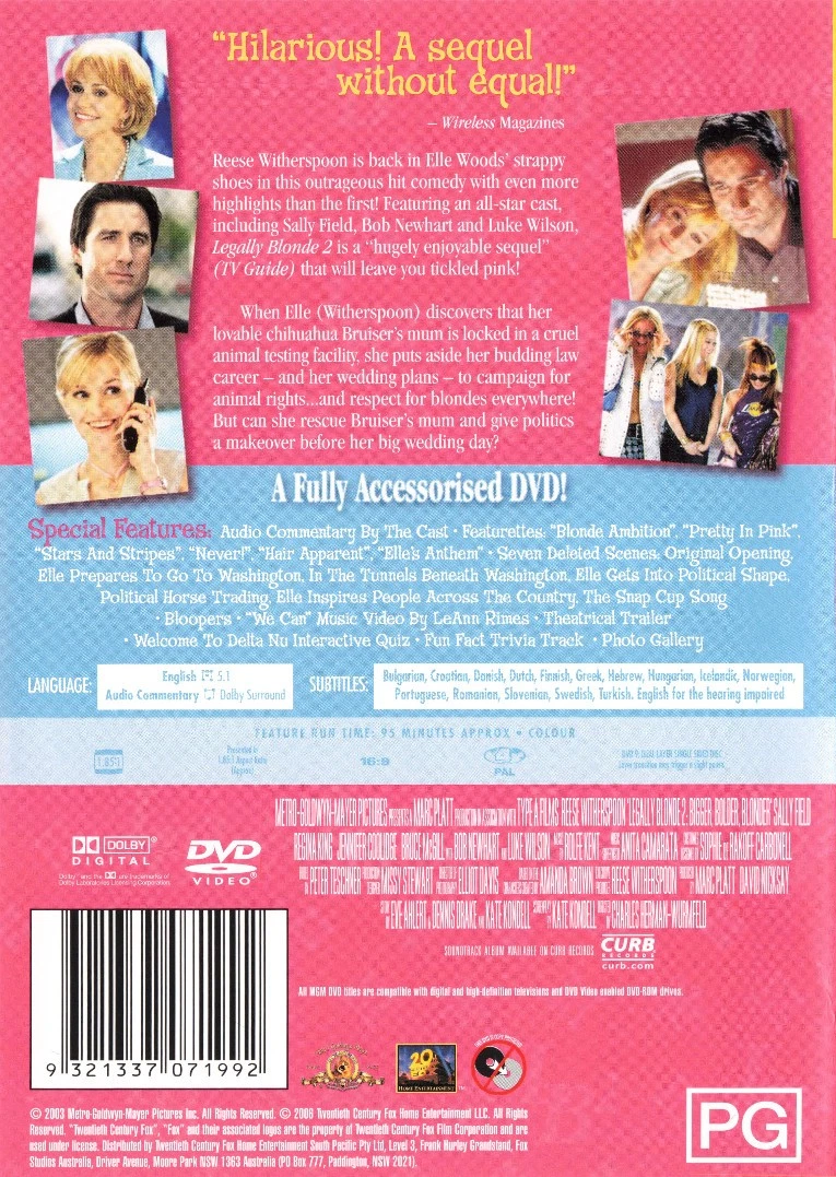 Legally Blonde 2: Red, White & Blonde (DVD 2003) Region 4 Comedy, Reese Withersp