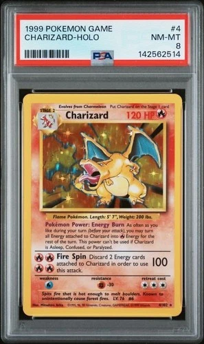 Pokemon 1999 Charizard #4 Base Set Holo PSA 8