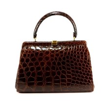 Vintage Small Brown 50s-60s - ALLIGATOR - Skin Structured Handbag - Mid Century