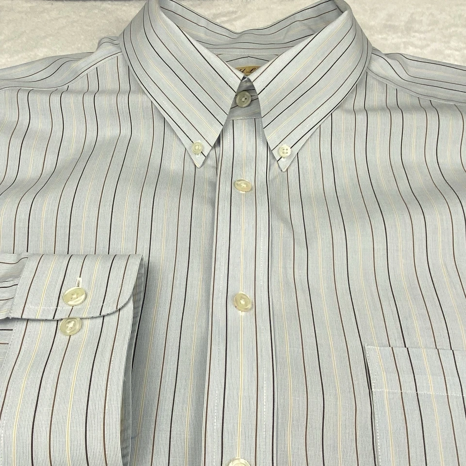 Roundtree & Yorke Gold Label Dress Shirt Mens 3XT Blue w/Brown Stripes No Iron - Image 4 of 4