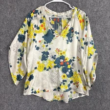 d. Viereck Top Blouse  Womens Size M Cream Floral Silk Artsy Stylish Feminine