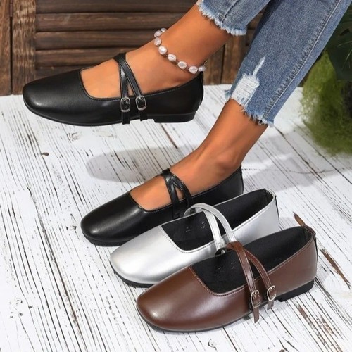 Womens Retro Mary Jane Flats Square Toe Buckle Shallow Work Casual ...