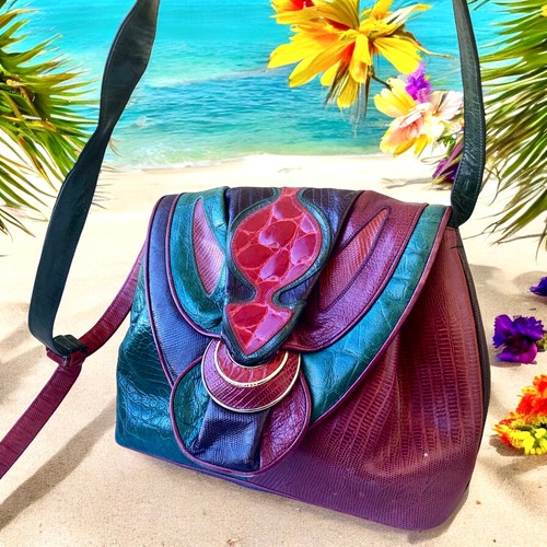 Sharif Vintage 80er USA Leder Schulter Handtasche Schlangenleder Kroko Print - Bild 5 von 15