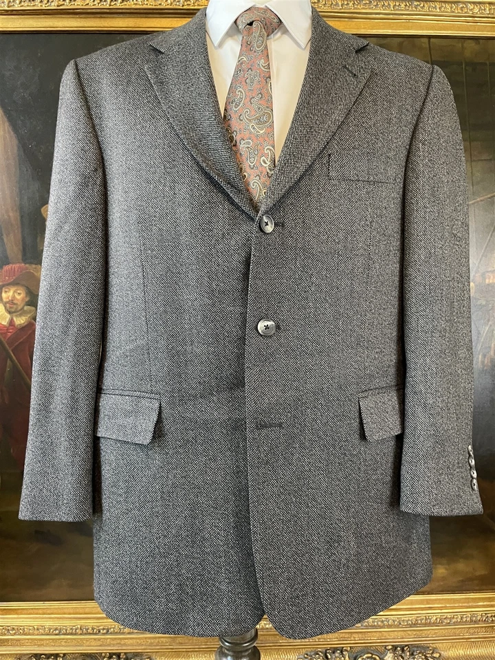 Jaqueta blazer vintage Stafford 42R cinza escuro lã e cashmere tweed liso 3 rolos 2 - Imagem 2 de 4