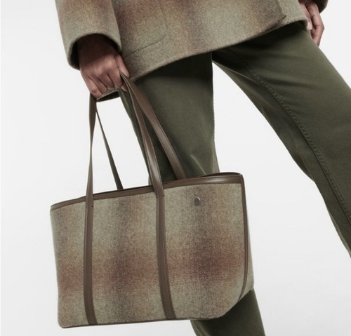 LORO PIANA Carry Everything Blurred Plaid Cashmere & Leather Tote Bag