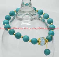 Natural 8mm Blue Turquoise Gemstone Round Beads Stretch Bracelet 7.5" AAA