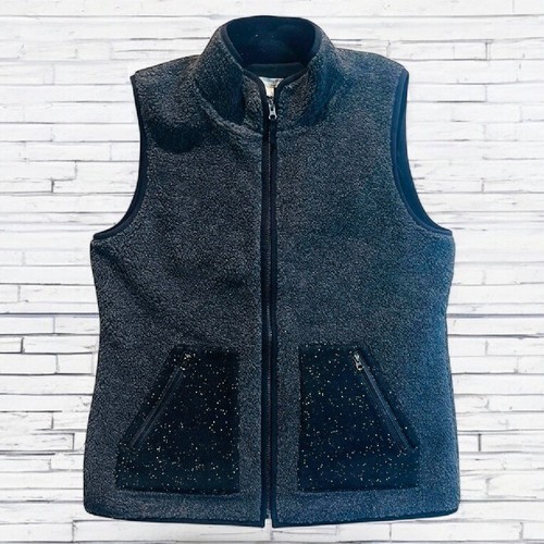 T by Talbots Sherpa Fleece Vest Lined Full Zip Pockets Gray/Blk Fleck Size M
