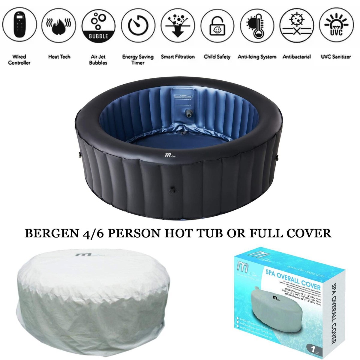 MSPA Inflatable Hot Tub Overall Cover Portable Bubble Spa Bergen