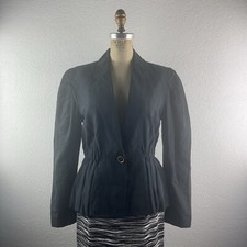 Ulla Johnson l S Marras Noir Puff Sleeve Pleated Stretch Collared Peplum Jacket