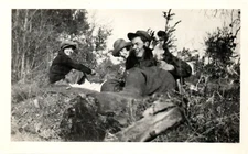 1920s Friends with Dog Outdoor Smiling Fun Relaxing Nature Moment Vintage Photo