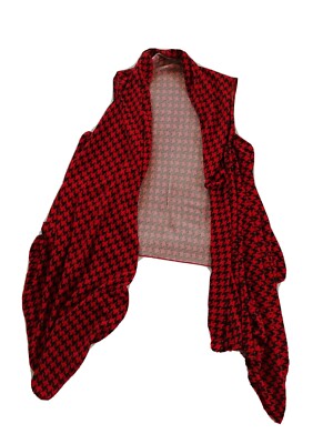 Life is Beautiful Womens Cardigan Vest One Size Sleeveless Red Black Houndstooth