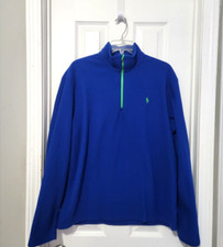 Polo Ralph Lauren Performance 1/4 Zip Blue Fleece Pullover Green Pony Men's L