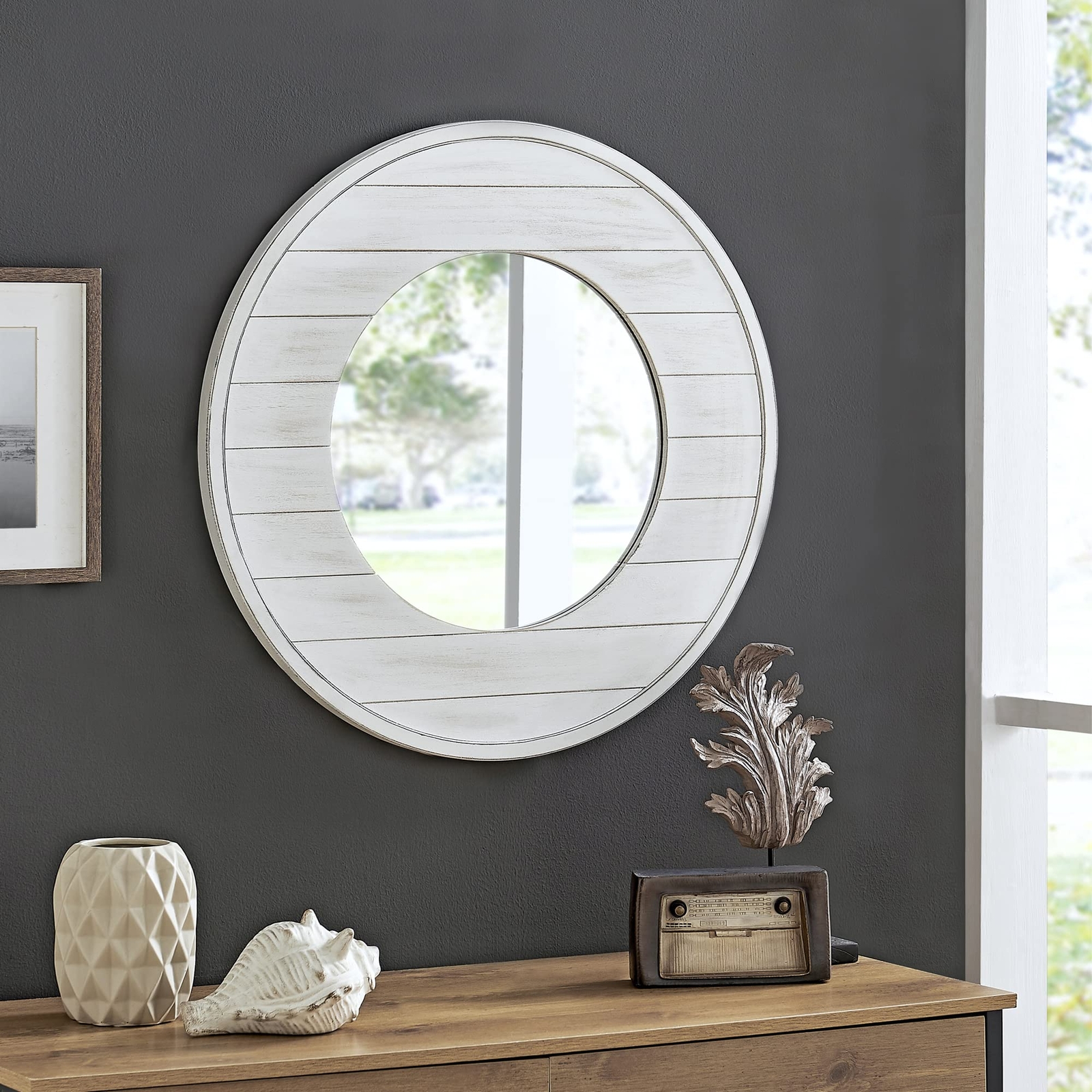 FirsTime & Co. Ellison Shiplap Accent Wall Mirror, 27, Aged White