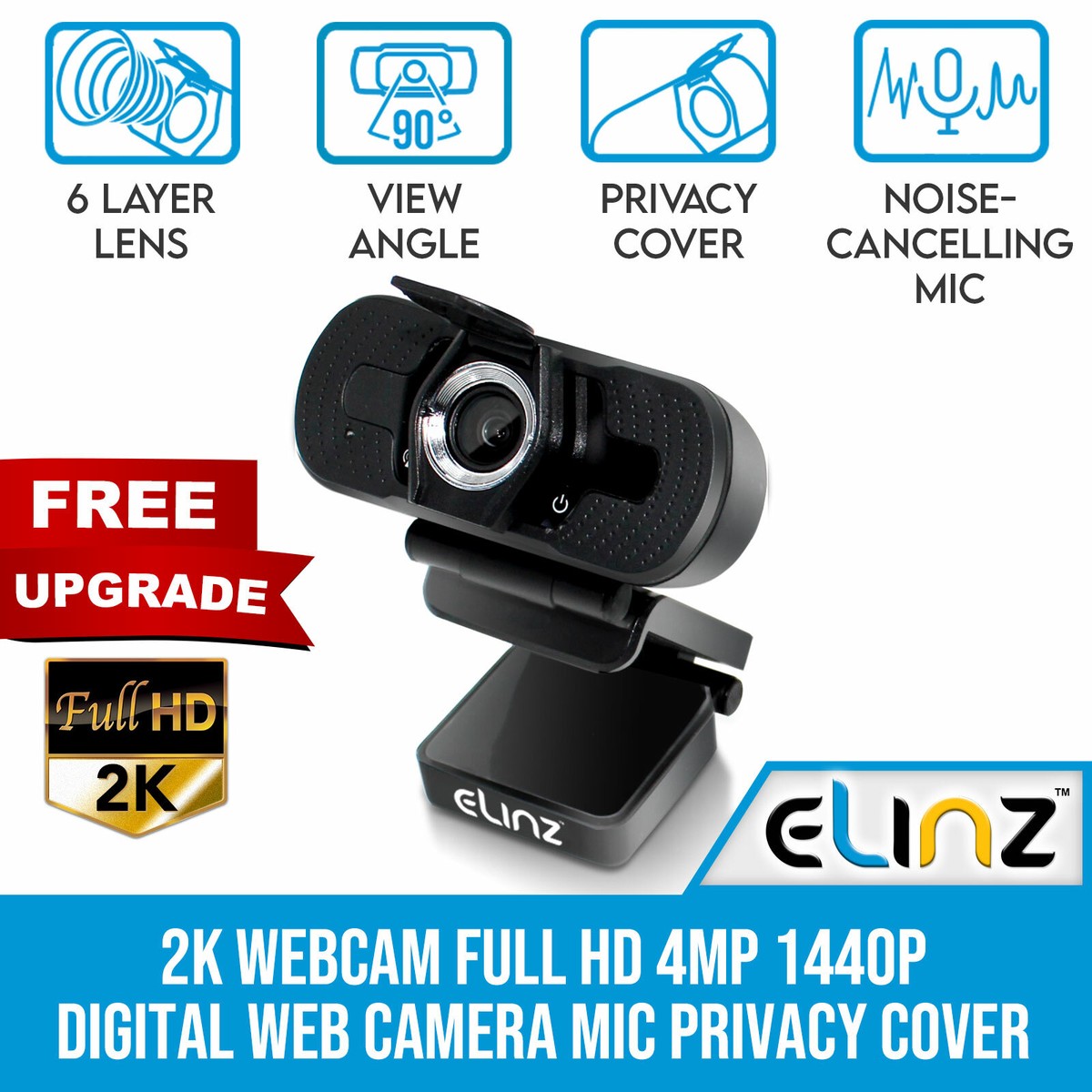2k Webcam Full HD 4MP 1440P Digital Web Camera Mic Privacy Cover