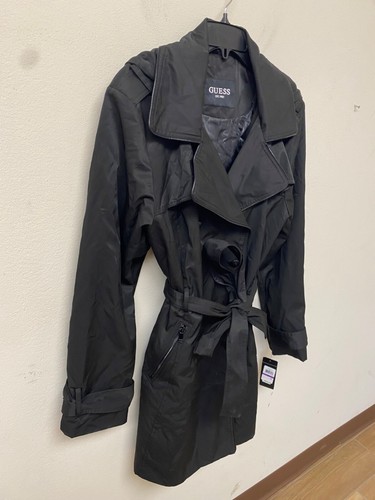 GUESS Women's Black Double Breasted Hooded Belted Trench Coat Size XXL NWT - Picture 4 of 6