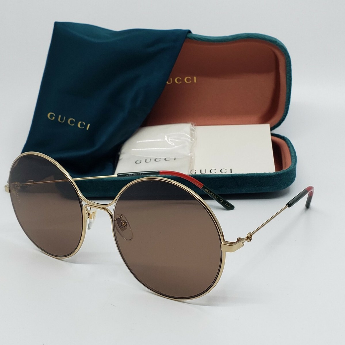 ?GUCCI GG0395S 002 GG Logo Gold/Brown Metal Round  display picture 3