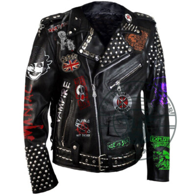 Men's Handmade Black Studwork Leather Jacket Motorhead Lemmy