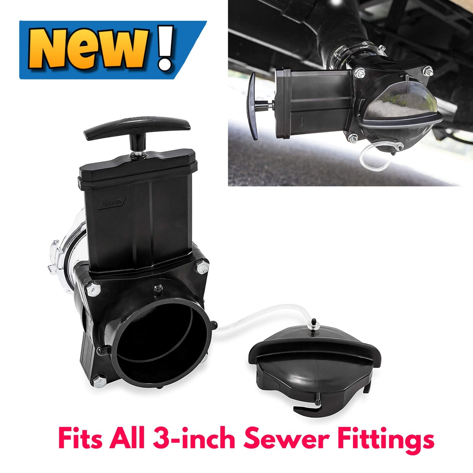 RV Waste Gate Drain Valve Dump Black/Gray Water Tank Fits 3" Sewer Hose