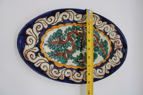 Lrg Talavera Platter Wall Decor Signed from Mexico - Painted Glazed Redware 15" - Picture 4 of 9