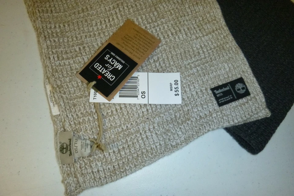 Timberland Hombre Diseñador 72"x12" Gris, Beige Cable Tejido Acrílico Bufanda -OS Foto 4 de 4