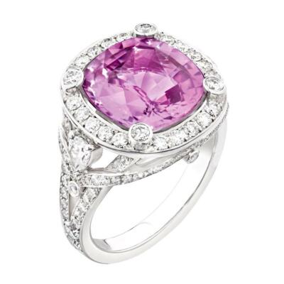 925 Sterling Silver Fabergé Cushion Cut Pink Sapphire & White CZ Engagement Ring