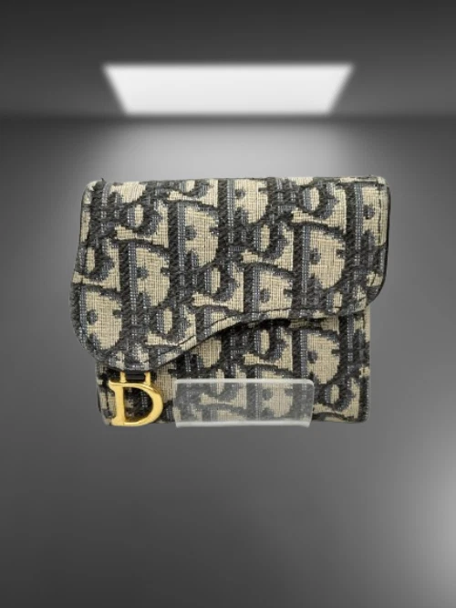Portefeuille Christian Dior triple pli toile cuir modèle N°A020316600A authentique