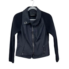 Carlisle Jacket Ribbed Stretch Knit Sleeves Full Zip Black Women Size 6