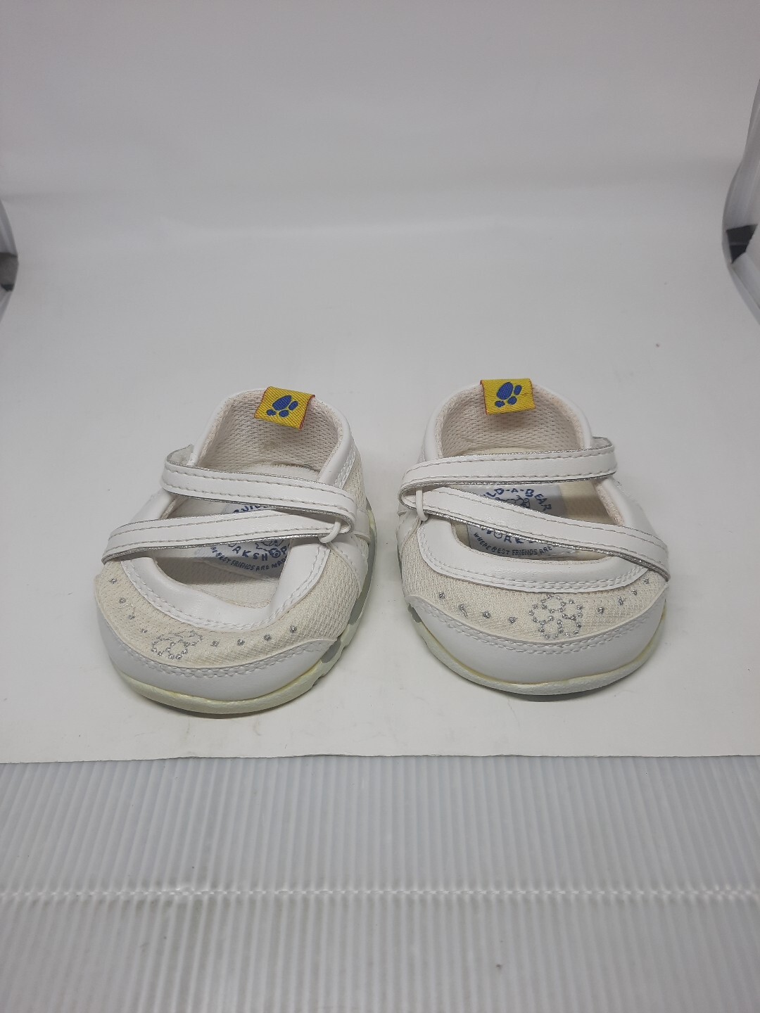 Build A Bear white shoes with glitter flowers
